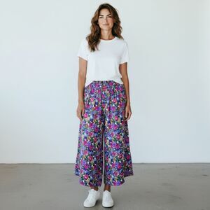 Vintage KORET Floral Wide Leg Cropped Palazzo Pants - Size 14
